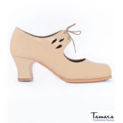 Zapatos de flamenco Profesionales Tamara modelo Zapatos de flamenco Jaleo - Camel - Piel - Mismo material y color - Carrete 6cm - Ancho especial Camel