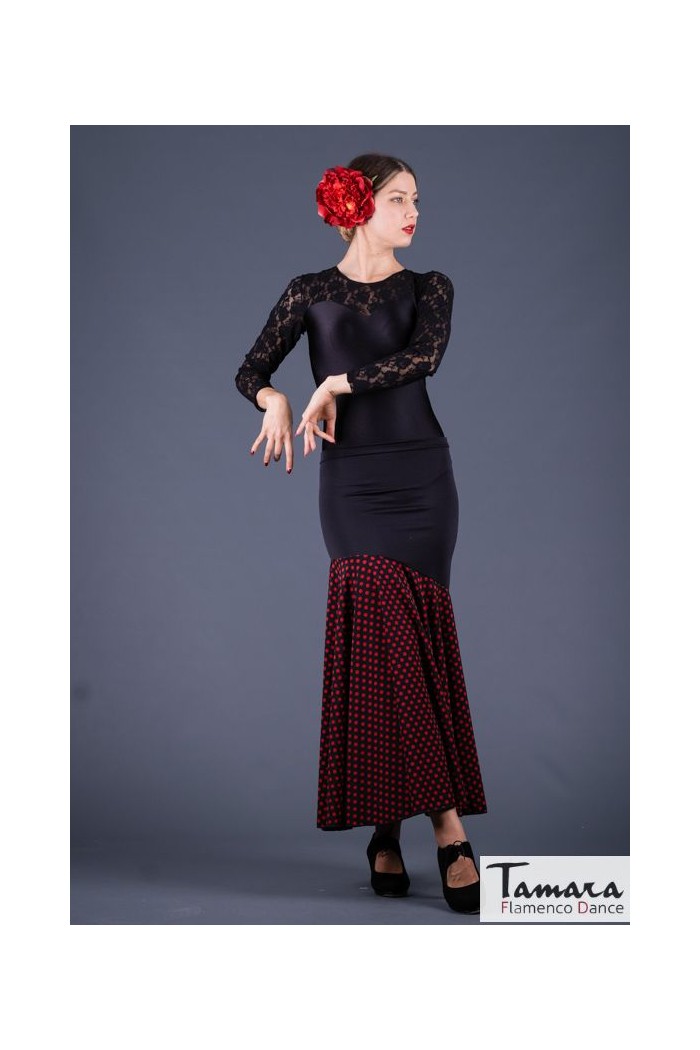Jupes flamenco FEMME modèle Jupe flamenco Granada petit points - Maille et Koshivo Noir avec points rouges