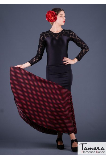 Jupes flamenco FEMME modèle Jupe flamenco Granada petit points - Maille et Koshivo Noir avec petits points blancs