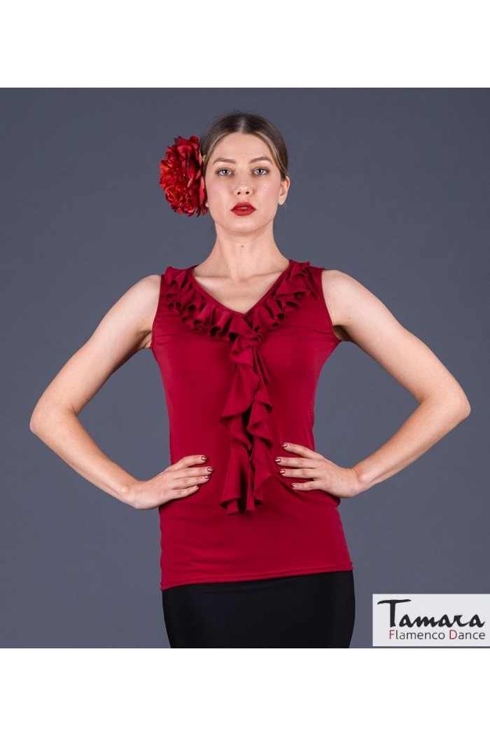 Maillot, body et haut de flamenco FEMME modèle T-shirt Tango - Viscose Bordeaux