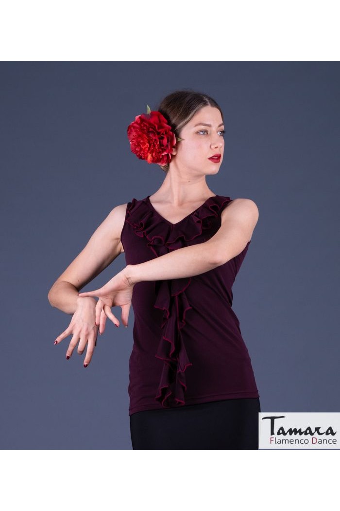 Maillot, body et haut de flamenco FEMME modèle T-shirt Tango - Viscose Bordeaux