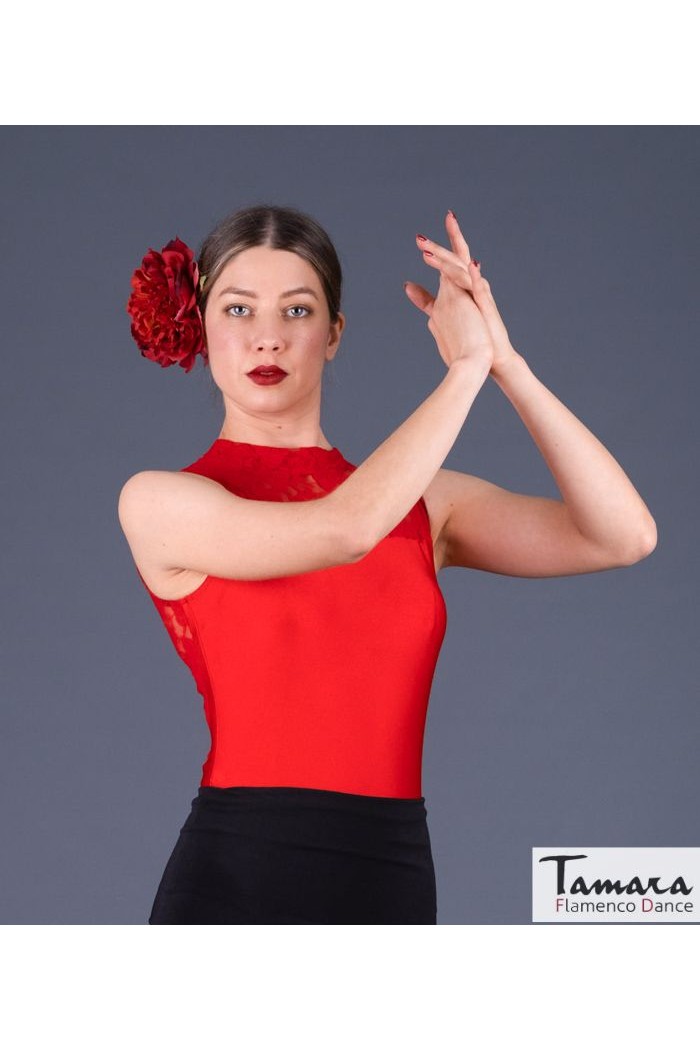  Body/Camiseta flamenca MUJER model Body Catia - Lycra and lace Black-Red