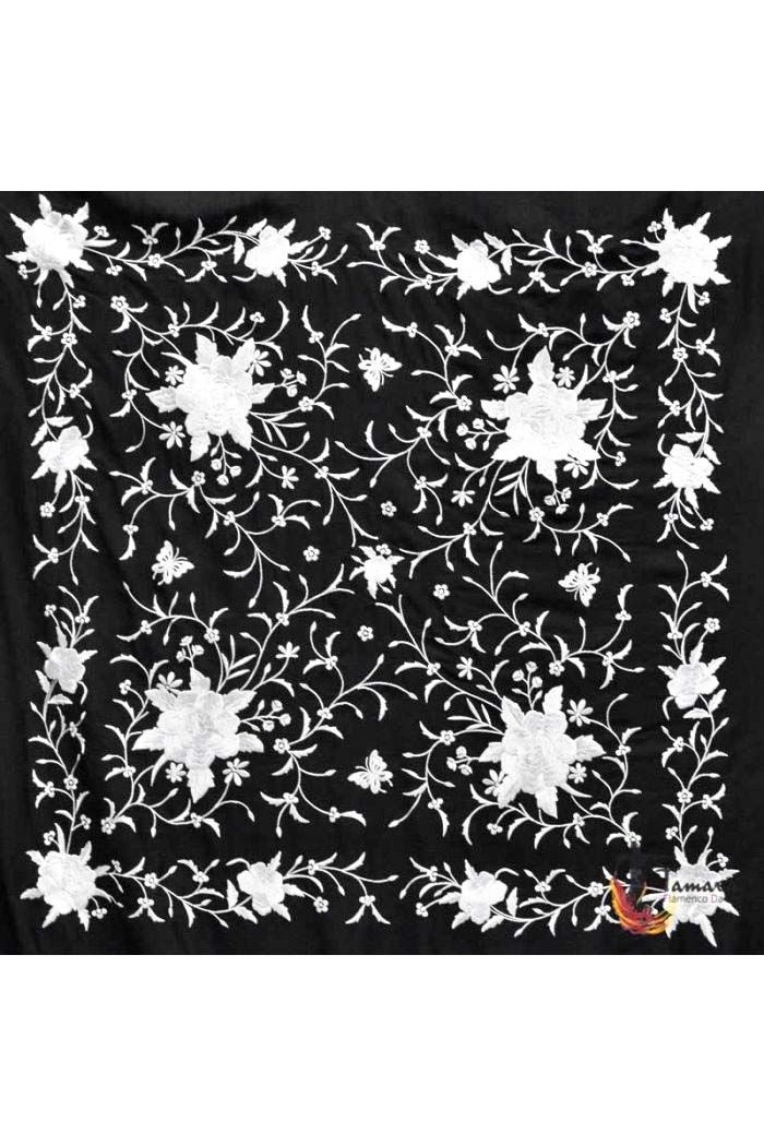  Square Embroidered Manila Shawl model Manila Spring Shawl - White Embroidered Black