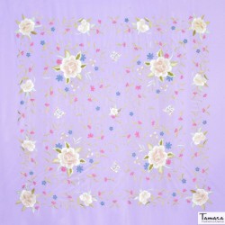 Manton Manila Bordado Cuadrado modelo Manton de Manila Primaveral Fleco beige - Bordado Tonos tierra Negro