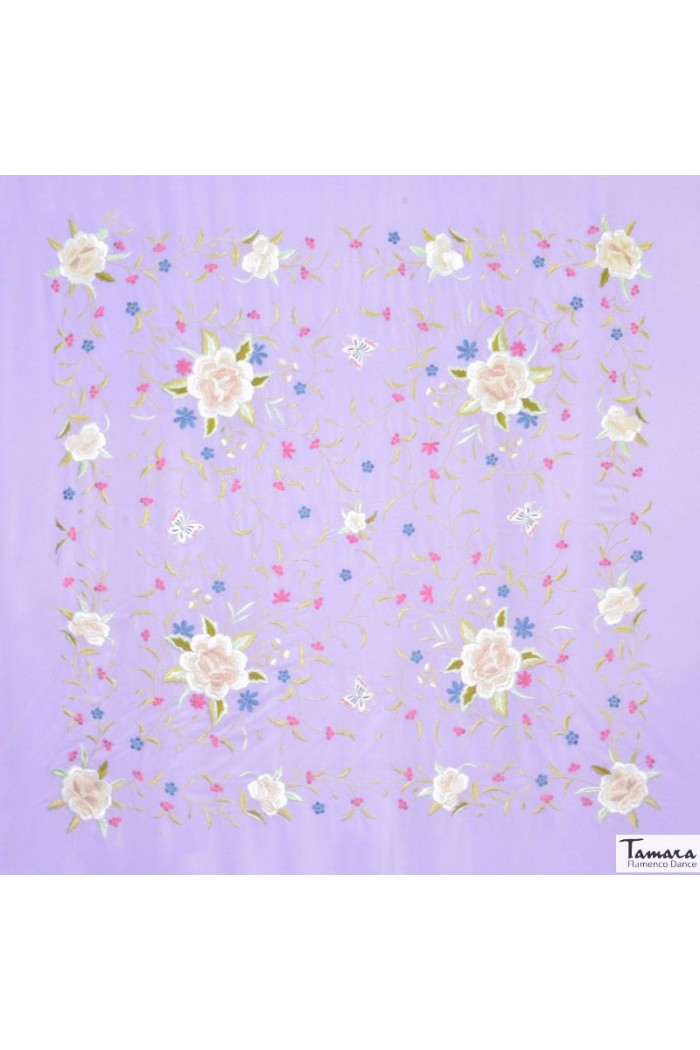 Châle Manille brodé Carré modèle Châle Manille Franges Beiges - Brodé Tons terreux Beige