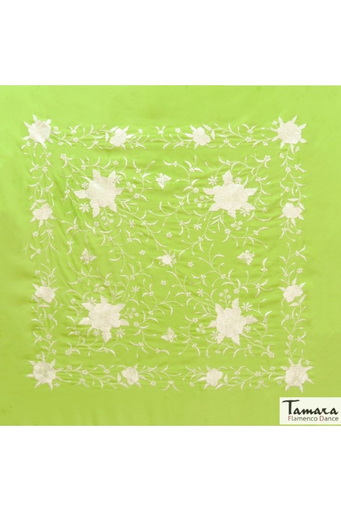 Manton Manila Bordado Cuadrado modelo Manton de Manila Primaveral - Bordado Beig Verde Botella