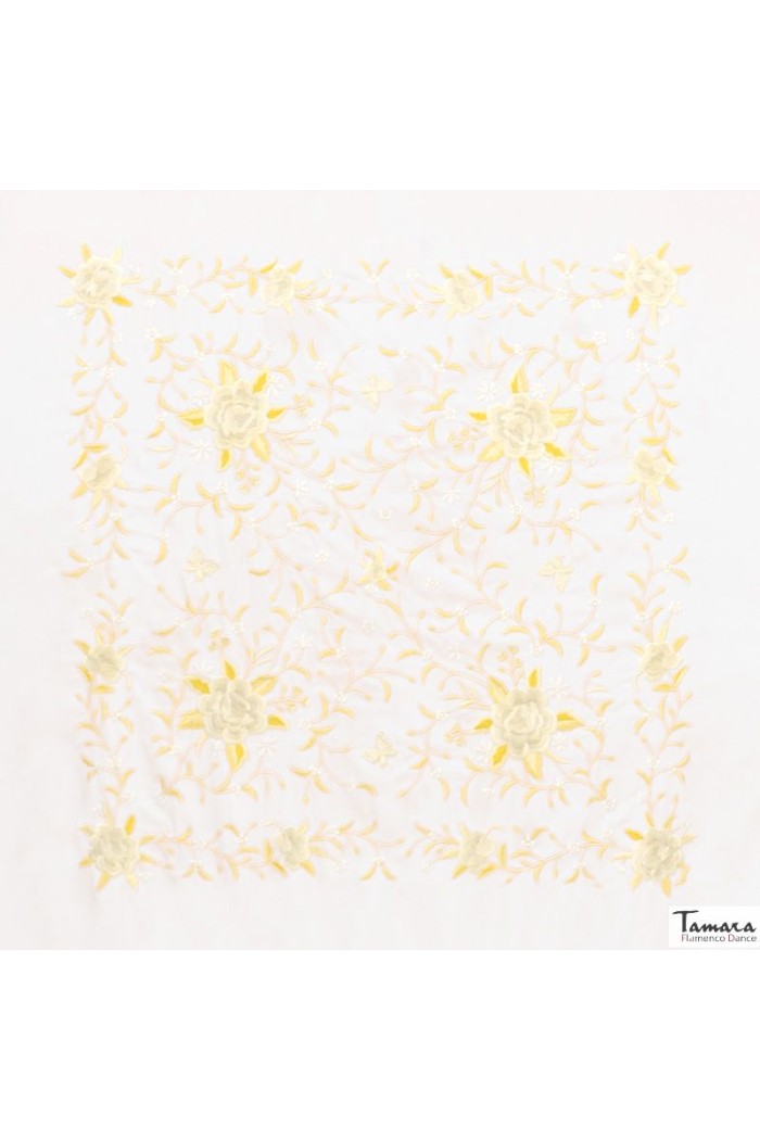 Châle Manille brodé Carré modèle Châle Printemps Manille - Brodé Tons terre et d'or Jaune