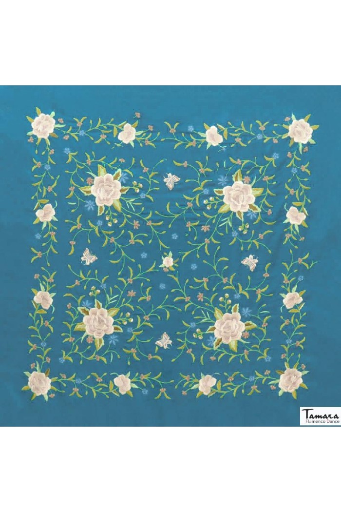 Châle Manille brodé Carré modèle Châle Manille Franges Beiges - Brodé Tons terreux Beige