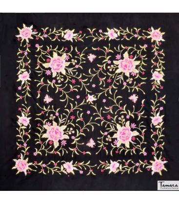 square embroidered manila shawl in stock - - Manila Spring Shawl - Embroidered Pink gold and ivory