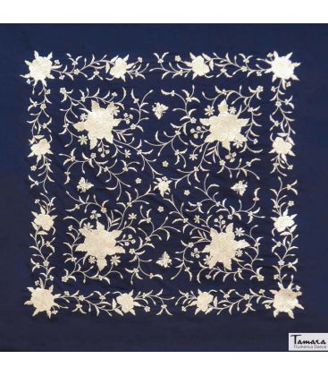 square embroidered manila shawl in stock - - Manila Shawl Ivory fringes - Ivory Embroidered