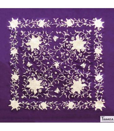 square embroidered manila shawl in stock - - Manila Shawl Ivory fringes - Ivory Embroidered