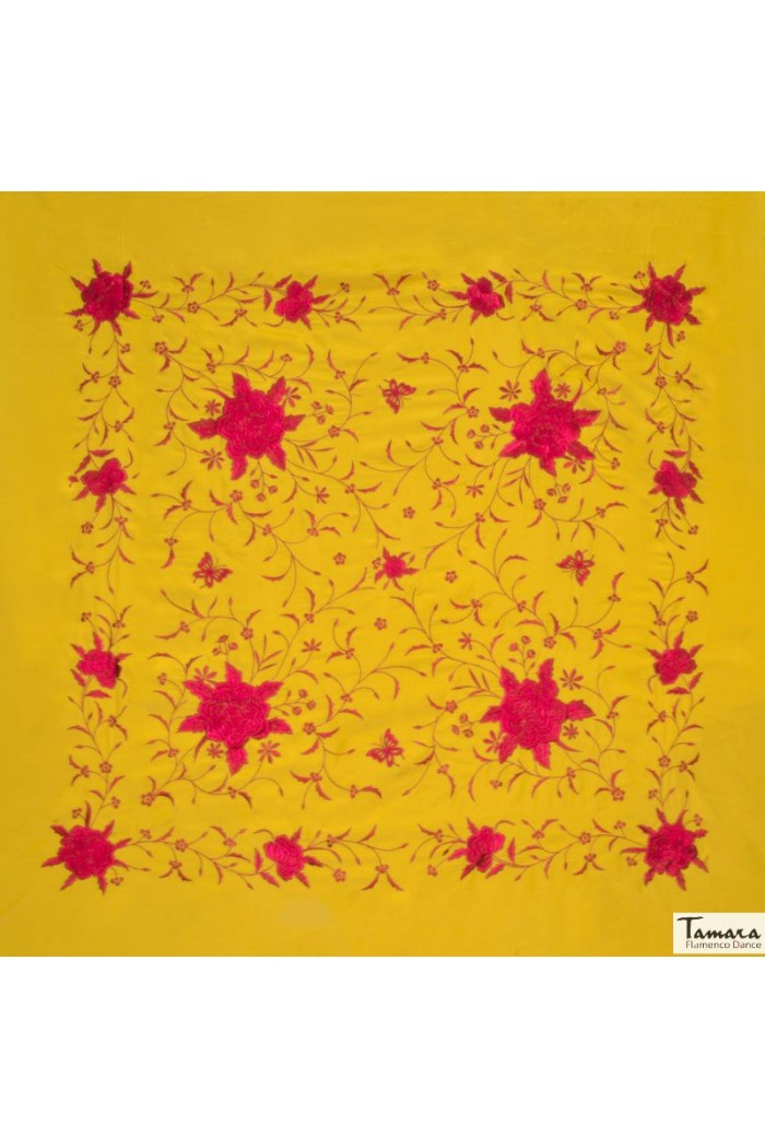 Manton Manila Bordado Cuadrado modelo Manton de Manila Primaveral - Bordado Rojo Rosa