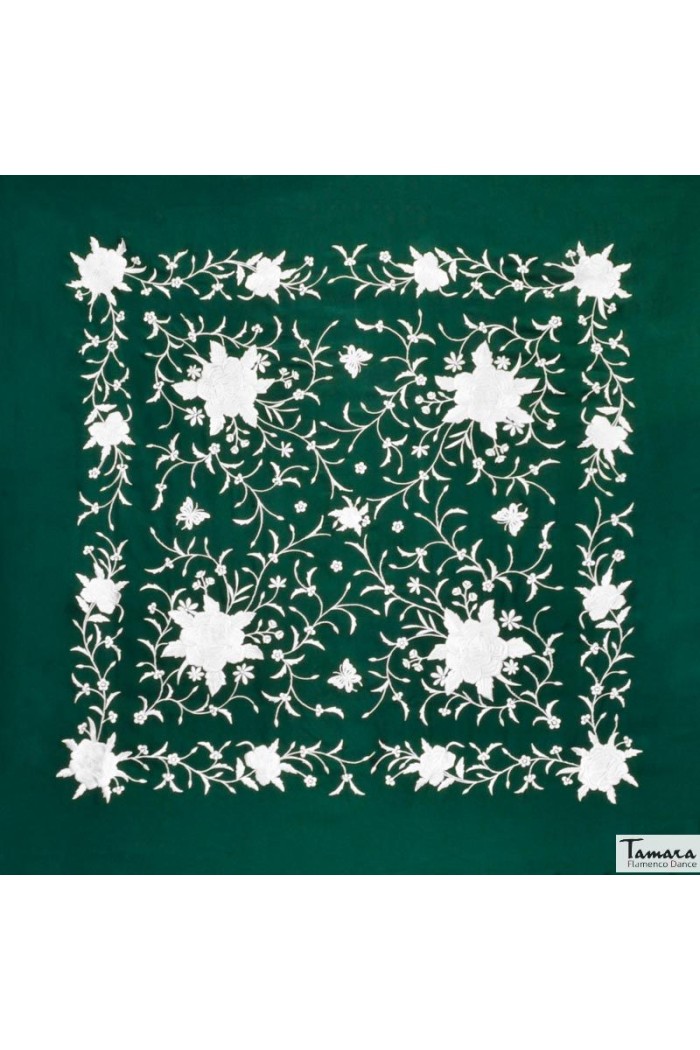  Square Embroidered Manila Shawl model Manila Spring Shawl - White Embroidered Pink