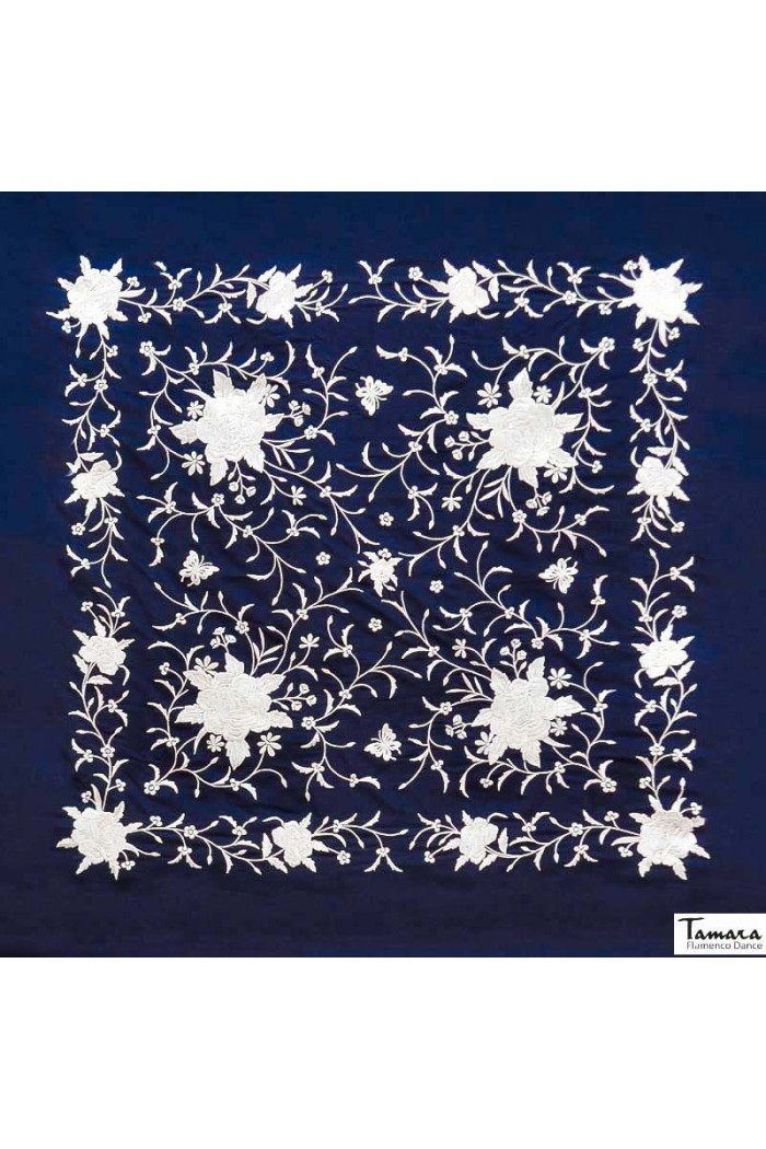  Square Embroidered Manila Shawl model Manila Spring Shawl - White Embroidered Pink