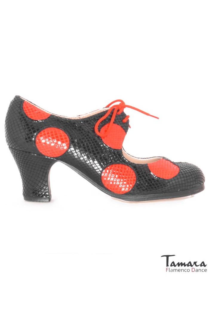  Flamenco shoes - Professionals model Flamenco shoes Cordonera with Polka Dots negro-rojo