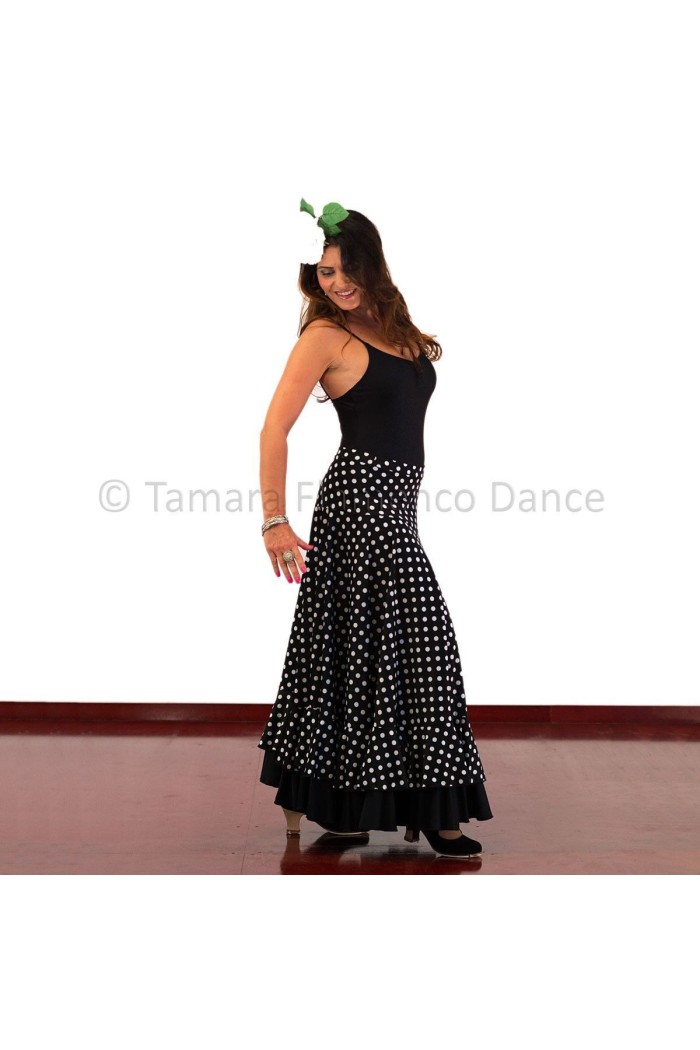 Jupes flamenco FEMME modèle Jupe flamenco Alborea petits points - Tricot Noir avec petits points blancs