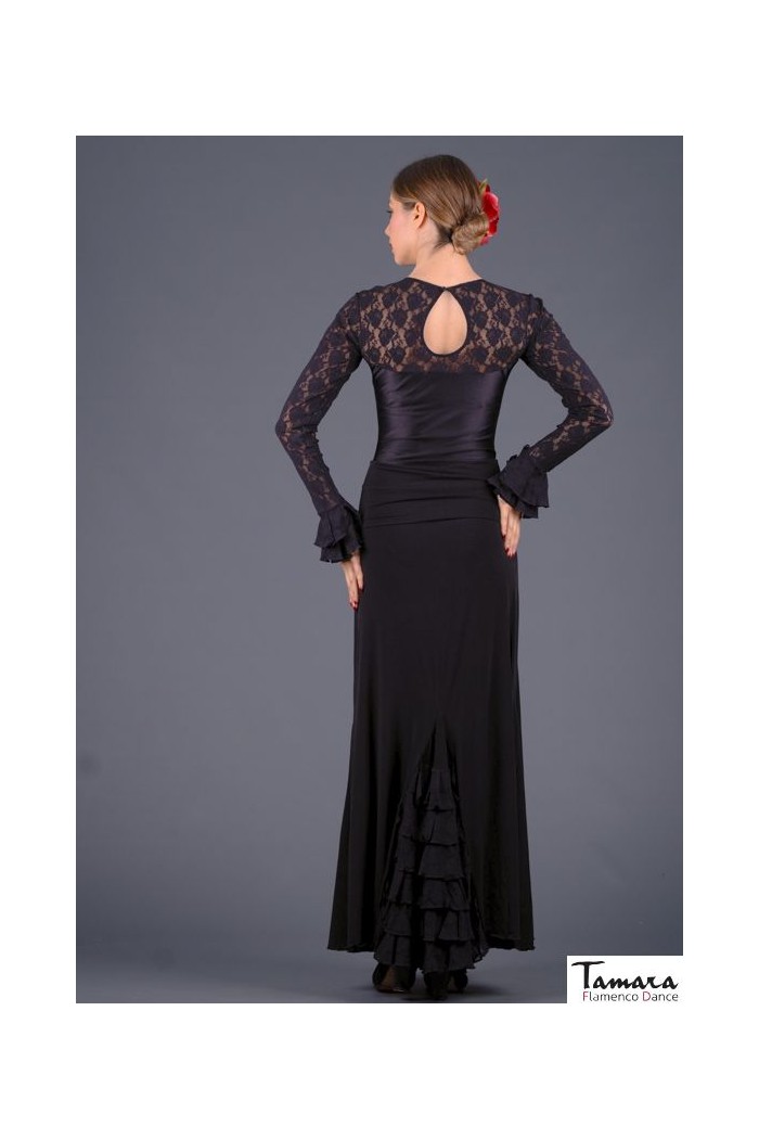  Flamenco skirts WOMAN model Flamenco skirt Almeria - Elastic knit with lace flounce Black