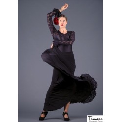 Jupes flamenco FEMME modèle Jupe flamenco Almería - Tricoté élastique volant en dentelle Noir