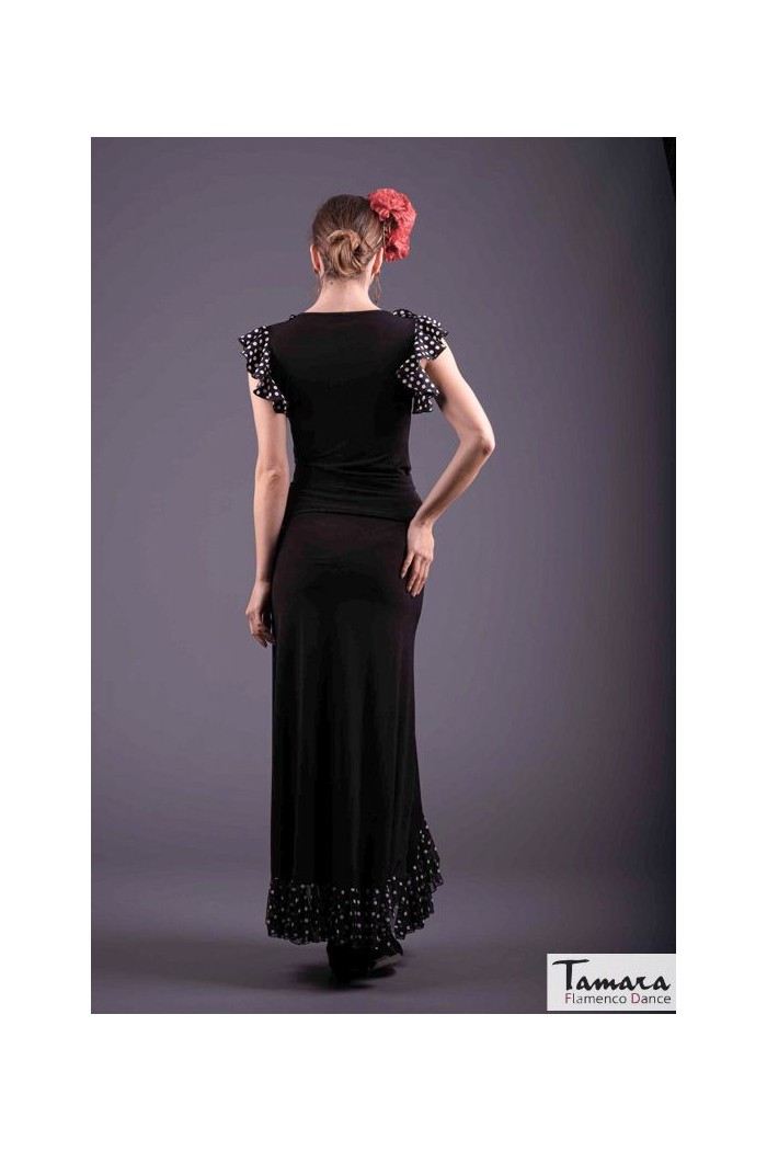 Jupes flamenco FEMME modèle Jupe flamenco Flamenco jupe Lerele - Point élastique et gaze blanche à pois 