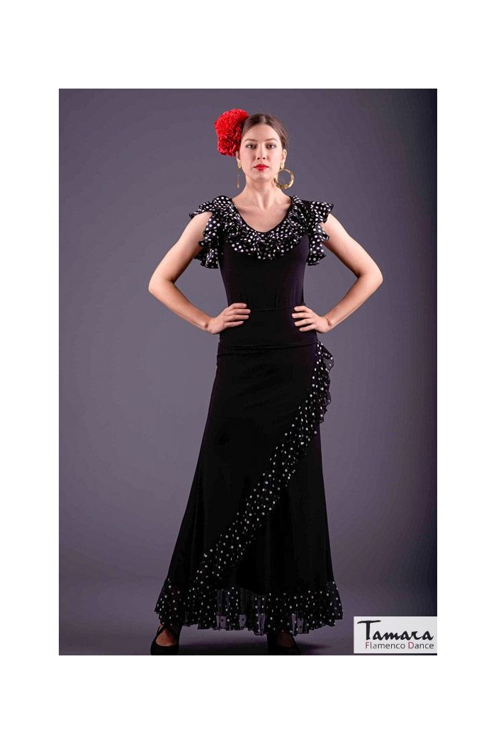Jupes flamenco FEMME modèle Jupe flamenco Flamenco jupe Lerele - Point élastique et gaze blanche à pois 