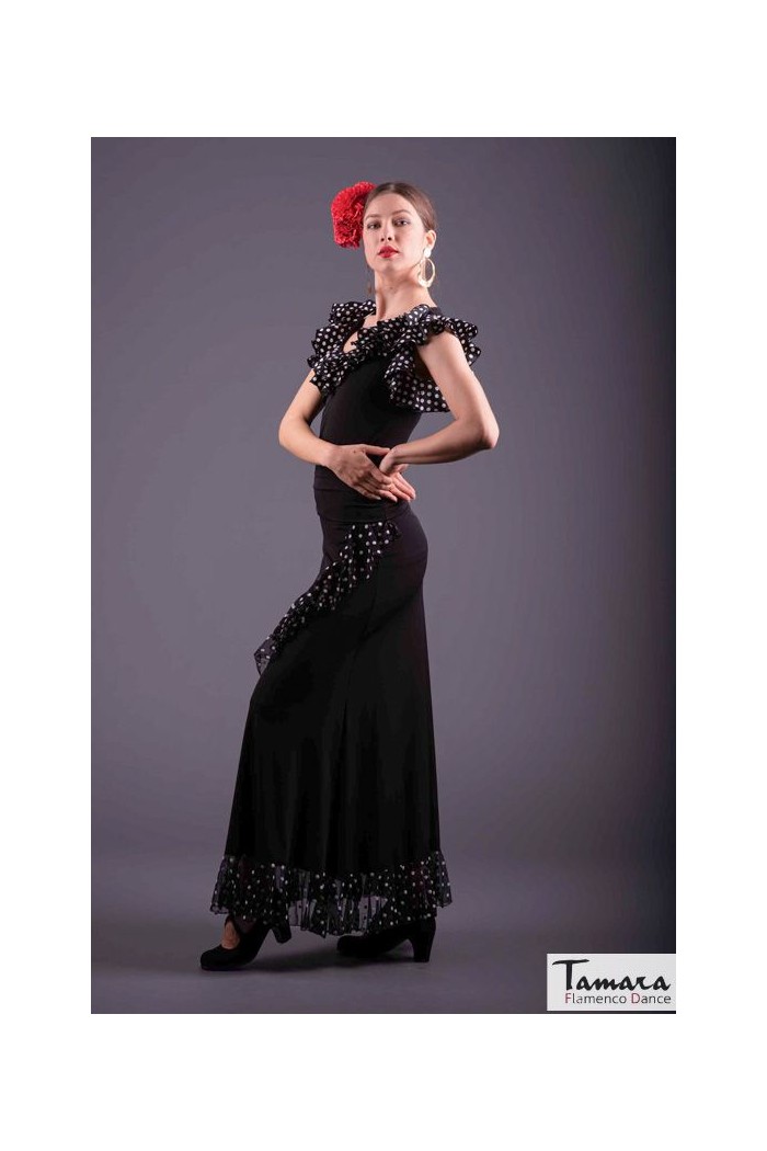 Jupes flamenco FEMME modèle Jupe flamenco Flamenco jupe Lerele - Point élastique et gaze blanche à pois 