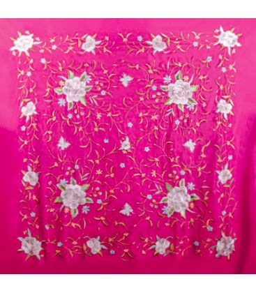 manila shawl in stock - - Manila Shawl Beige fringes - Earth Tones Embroidered