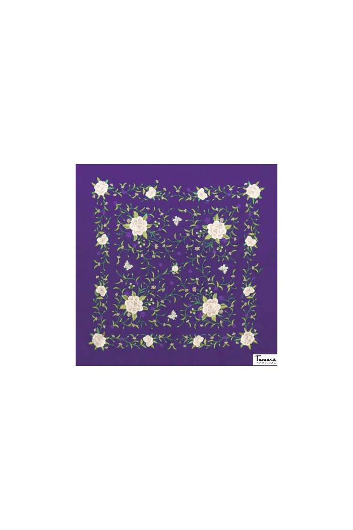 Châle Manille brodé Carré modèle Châle Manille Franges Beiges - Brodé Tons terreux Beige