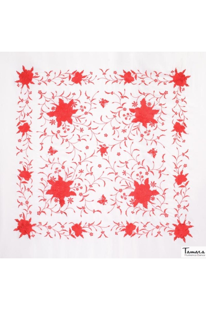  Square Embroidered Manila Shawl model Manila Spring Shawl - Red Embroidered Petrol