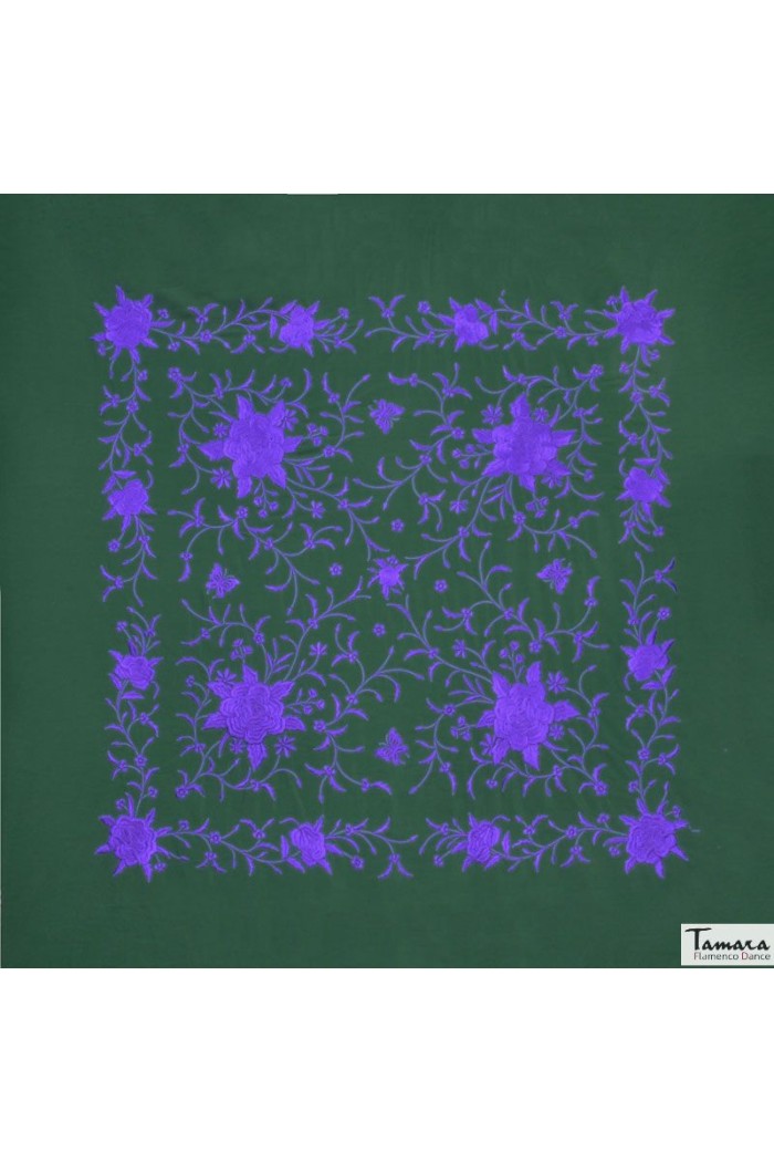Châle Manille brodé Carré modèle Châle Printemps Manille - Brodé Purple Vert d'eau