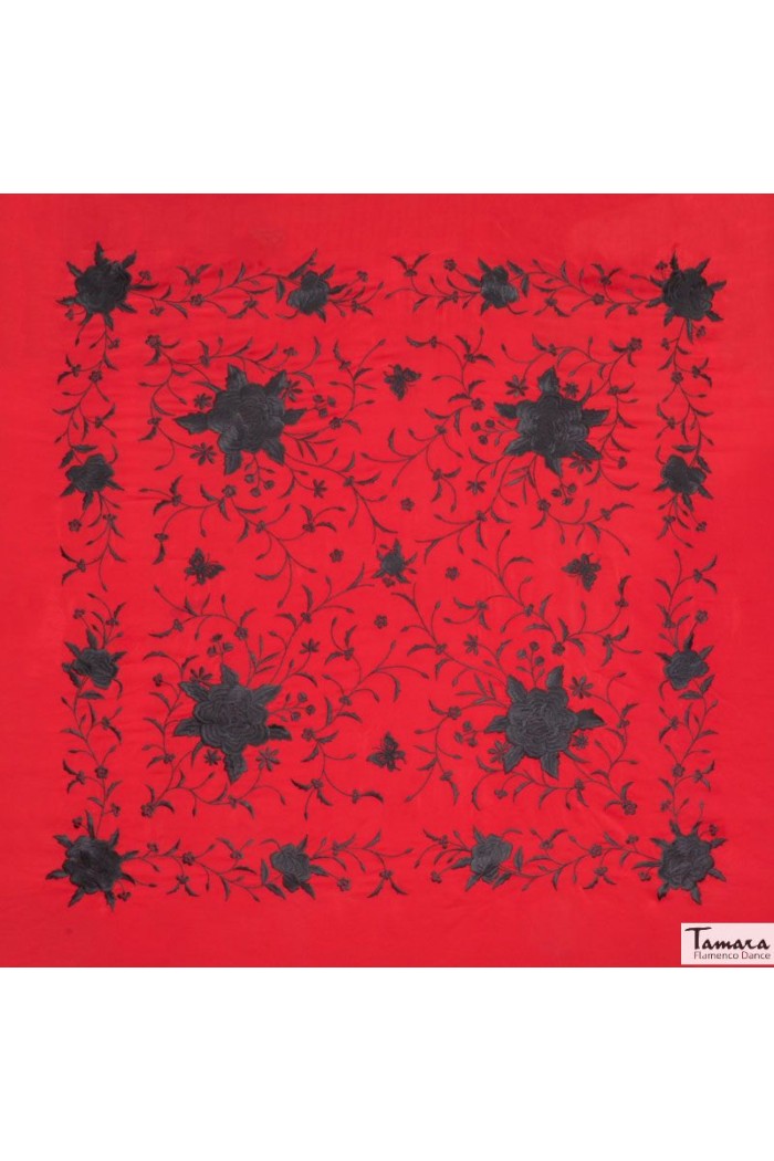 Châle Manille brodé Carré modèle Châle Printemps Manille - Brodé Noir Rose poudré