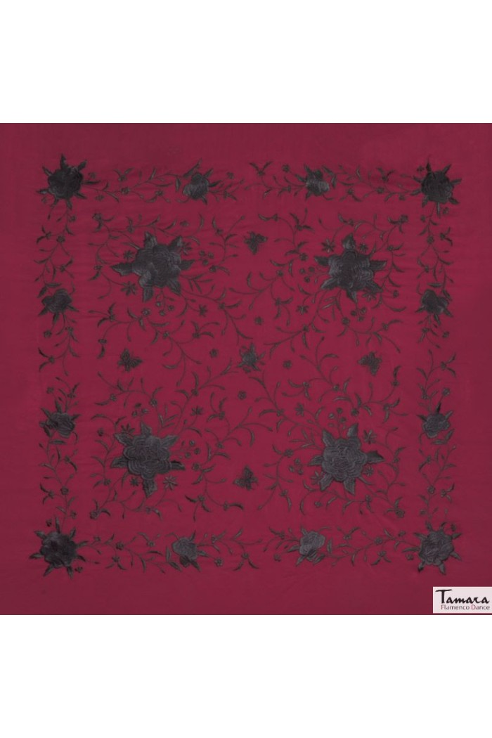 Châle Manille brodé Carré modèle Châle Printemps Manille - Brodé Noir Rose poudré
