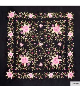 Manila Spring Shawl - Embroidered Pink gold and ivory