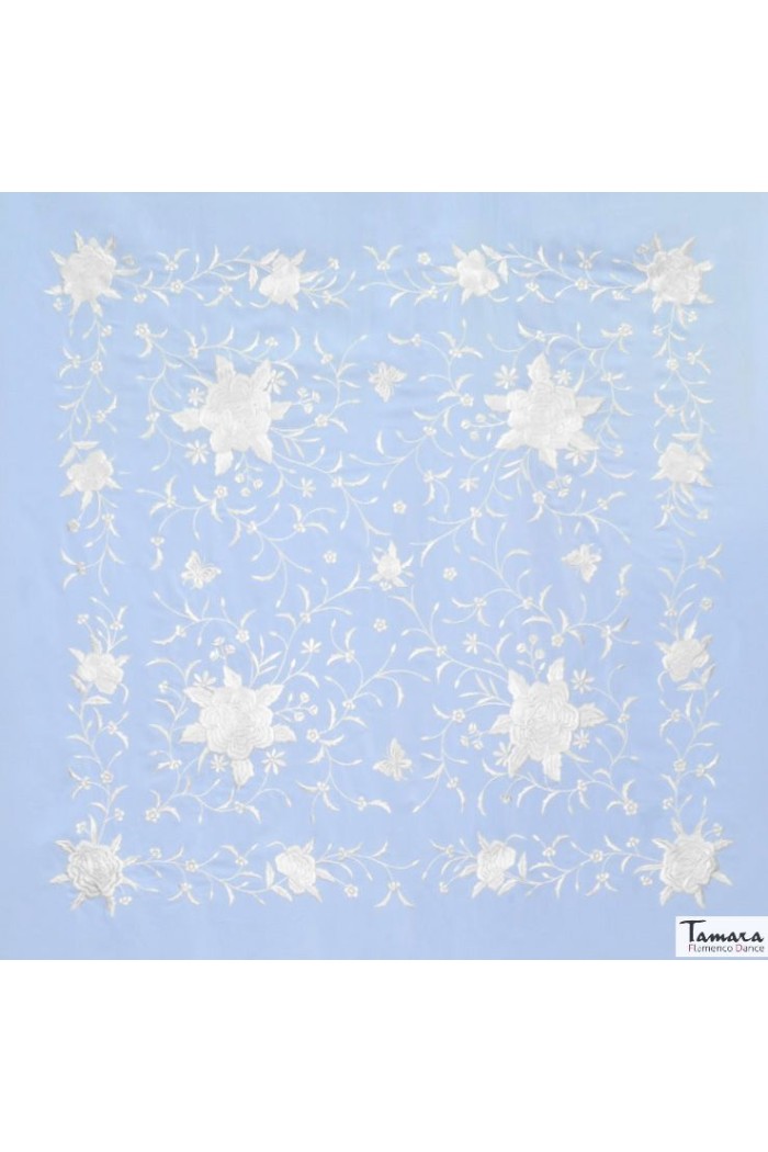 Châle Manille brodé Carré modèle Châle Printemps Manille - Brodé Blanc Rose