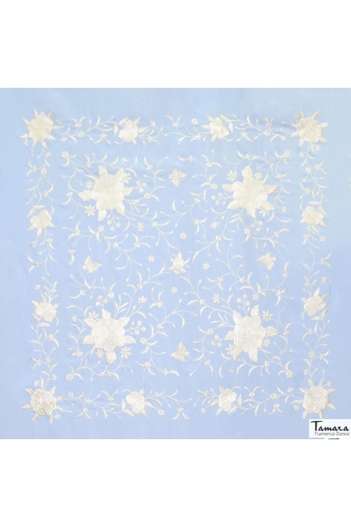 Châle Manille brodé Carré modèle Châle Manille Franges Ivory - Brodé Ivory eau de mer 