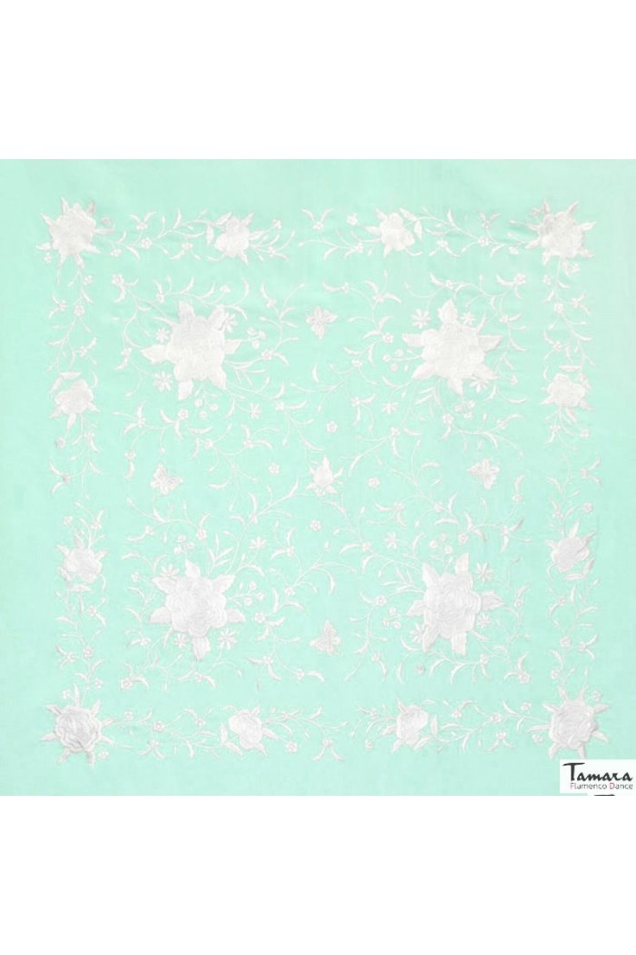 Châle Manille brodé Carré modèle Châle Printemps Manille - Brodé Blanc Rose