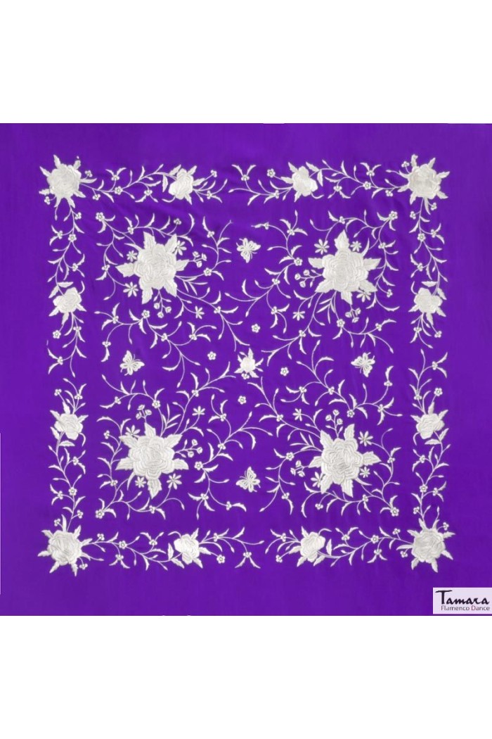  Square Embroidered Manila Shawl model Manila Spring Shawl - White Embroidered Purple