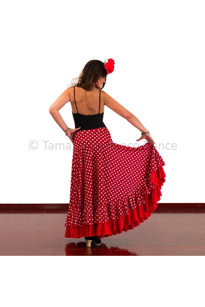 Jupes flamenco FEMME modèle Jupe flamenco Alborea petits points - Tricot Rouge points blancs