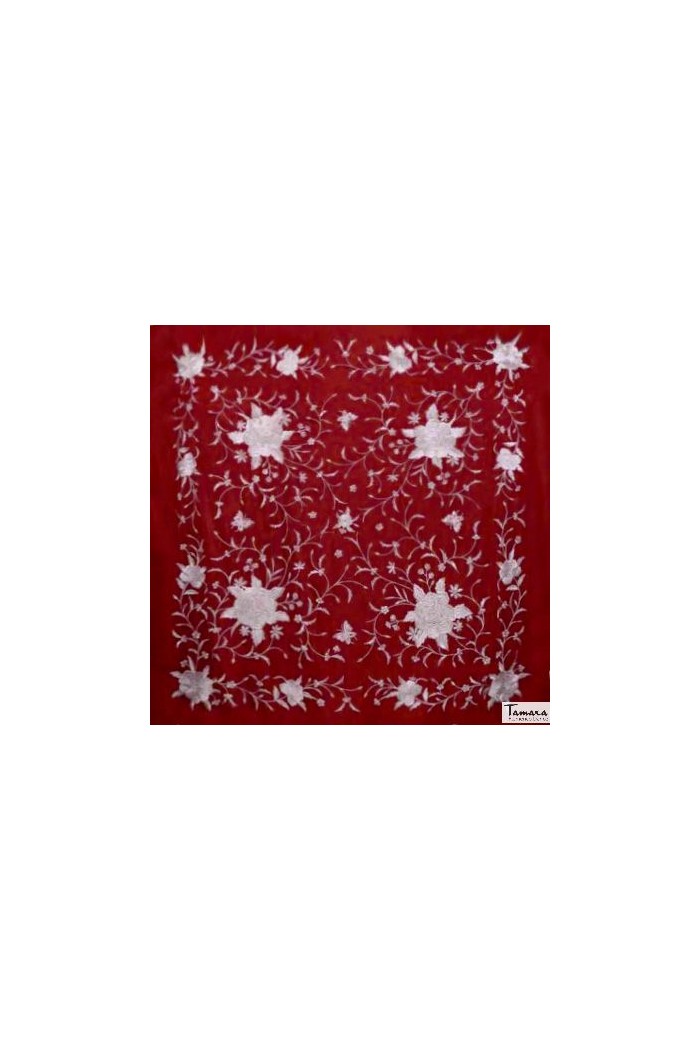 Manton Manila Bordado Cuadrado modelo Manton de Manila Primaveral - Bordado Beig Verde Botella