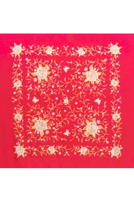  Square Embroidered Manila Shawl model Manila Spring Shawl - Earth and Gold tones Embroidered Red