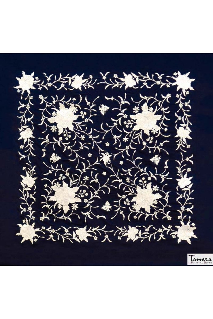 Châle Manille brodé Carré modèle Châle Manille Franges Ivory - Brodé Ivory Noir