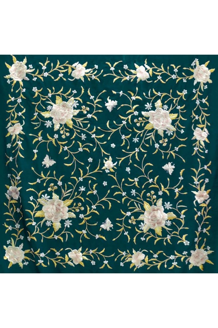 Châle Manille brodé Carré modèle Châle Printemps Manille - Brodé Tons terre et d'or Jaune