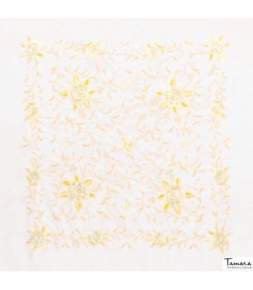 manton de manila personalizable - - Manton de Manila Primaveral Fleco beige - Bordado Tonos tierra y oro