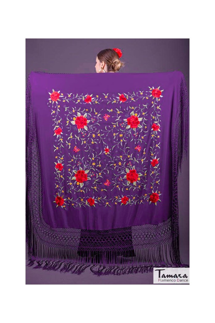 Châle Manille brodé Carré modèle Châle Printemps Manille - Brodé Multicolores Mauve