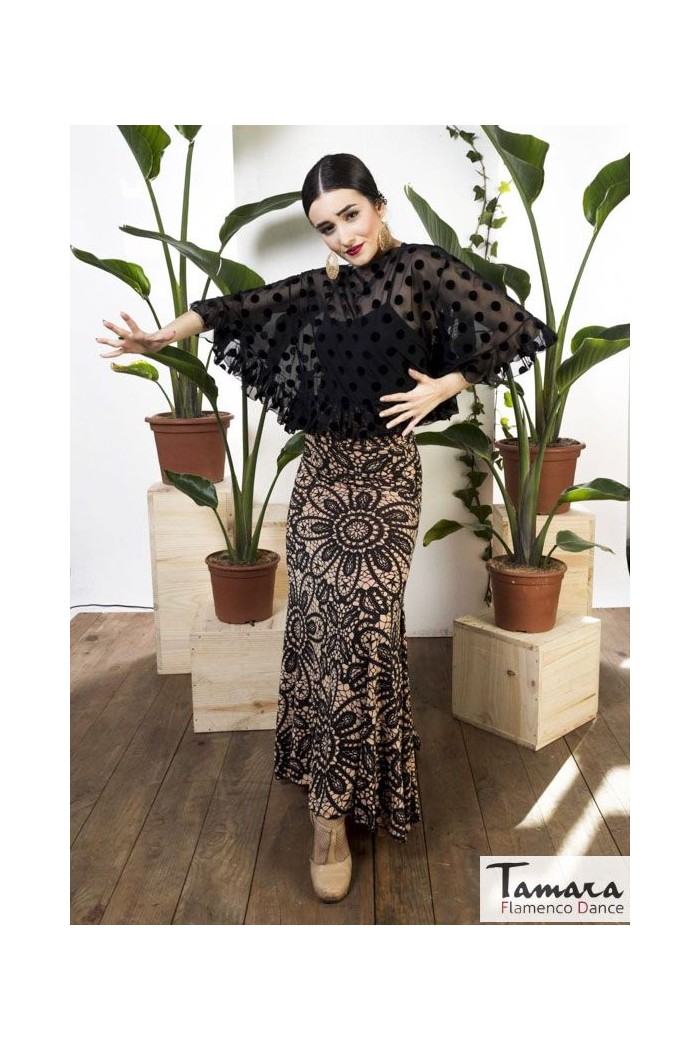 Faldas flamencas MUJER modelo Falda flamenco Alana - Punto elástico Estampado beig