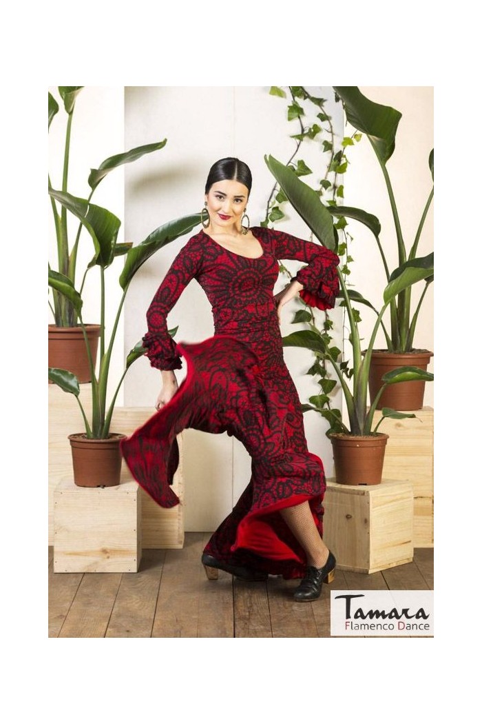  Flamenco skirts WOMAN model Flamenco skirt Alana - Elastic knit Red print
