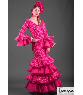 robes flamenco en stock livraison immédiate - Vestido de flamenca TAMARA Flamenco - Taille 40 - Serrana (Fuchsia à pois beige)