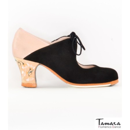 Chaussures professionnelles de flamenco modèle Chaussures de flamenco Arty - Diseño 03 - Daim - Peint à la main: Claveles - Carrete 6cm - Normal Diseño 03
