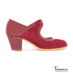 Zapatos de flamenco Profesionales Tamara modelo Zapatos de flamenco Rumba - Burdeos - Ante y charol - Mismo material y color - Cubano 5 cm - Ancho especial Burdeos
