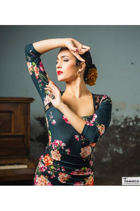 Body/Camiseta flamenca MUJER modelo Body Elqui - Punto elástico Estampado Estampado floral colorido