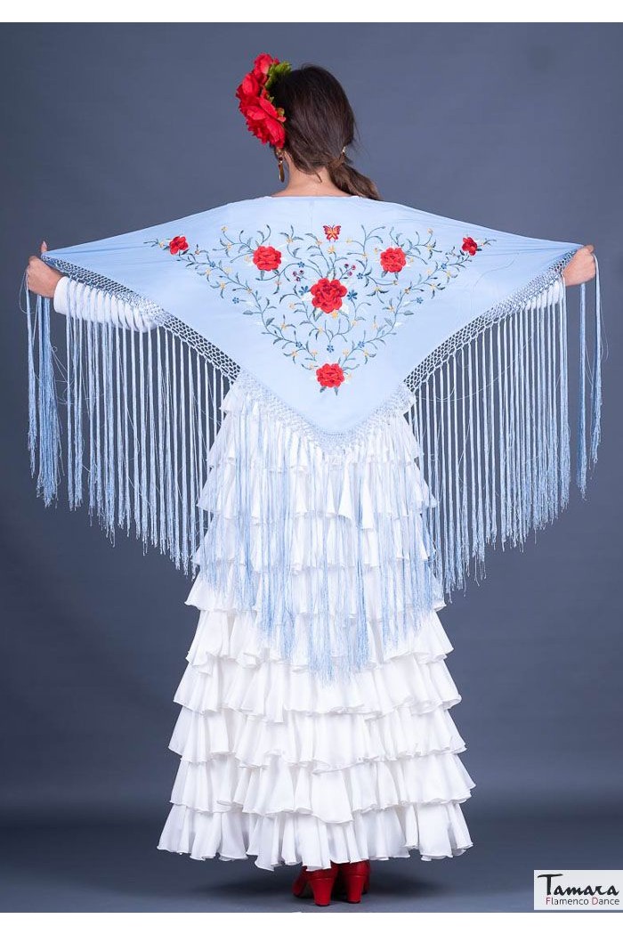 Mantoncillo bordado flamenca modelo Mantoncillo Florencia - Bordado multicolor Azulina